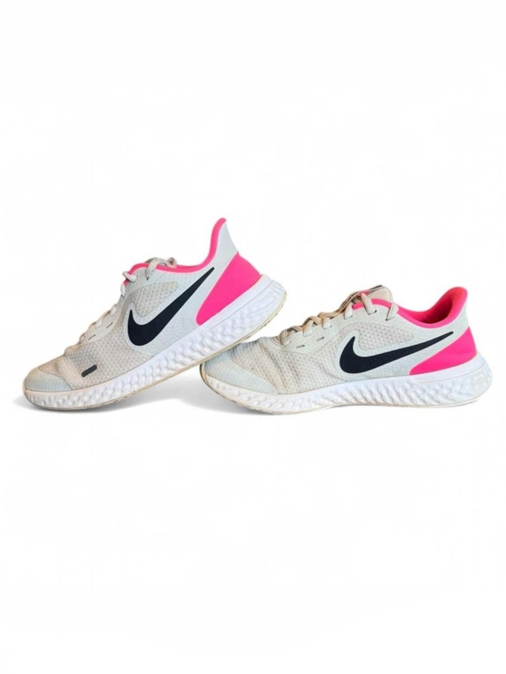 Nike Revolution 5 Women's Running Sneakers in White and Pink with Black Swoosh